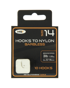 Buy NGT Hook to Nylon Barbless Size 14 for only £1.45 in Rigs, Hooks at Big Bill's Fishing Shack, Main Website.