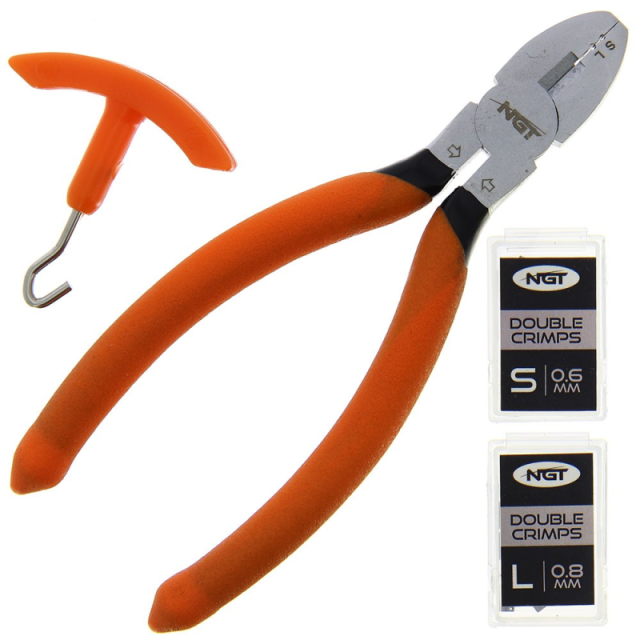 Buy NGT Crimp Tool - Includes Crimp Tool and 10pcs of 0.6 and 0.8 Crimps for only £9.99 in Rigs, Rig Tying Tools at Big Bill's Fishing Shack, Main Website.