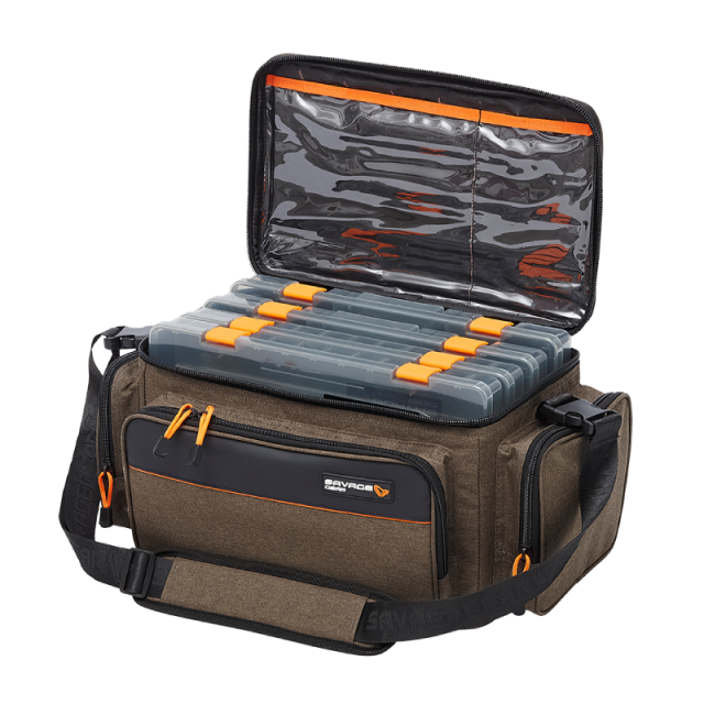 Buy Savage Gear System Box Bag Large (Includes 4 Lure Boxes) 24x47x30cm 18L for only £89.95 in Rig Luggage, Rig Boxes at Big Bill's Fishing Shack, Main Website.
