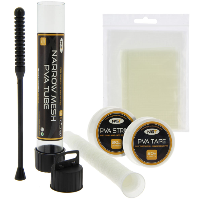 Buy PVA Session Pack - 7m Narrow Tube with Plunger, Tape, String and Bags for only £8.99 in PVA, PVA Sets, PVA Tape, PVA Mesh, PVA Tubes, PVA Bags, PVA String at Big Bill's Fishing Shack, Main Website.