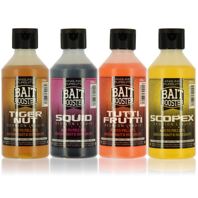 Buy Angling Pursuits Liquids Mixed 250ml Bottles (1x Tigernut 1 x Tutti Frutti 1 x Squid 1 x Scopex) for only £15.99 in Bait, Additives at Big Bill's Fishing Shack, Main Website.